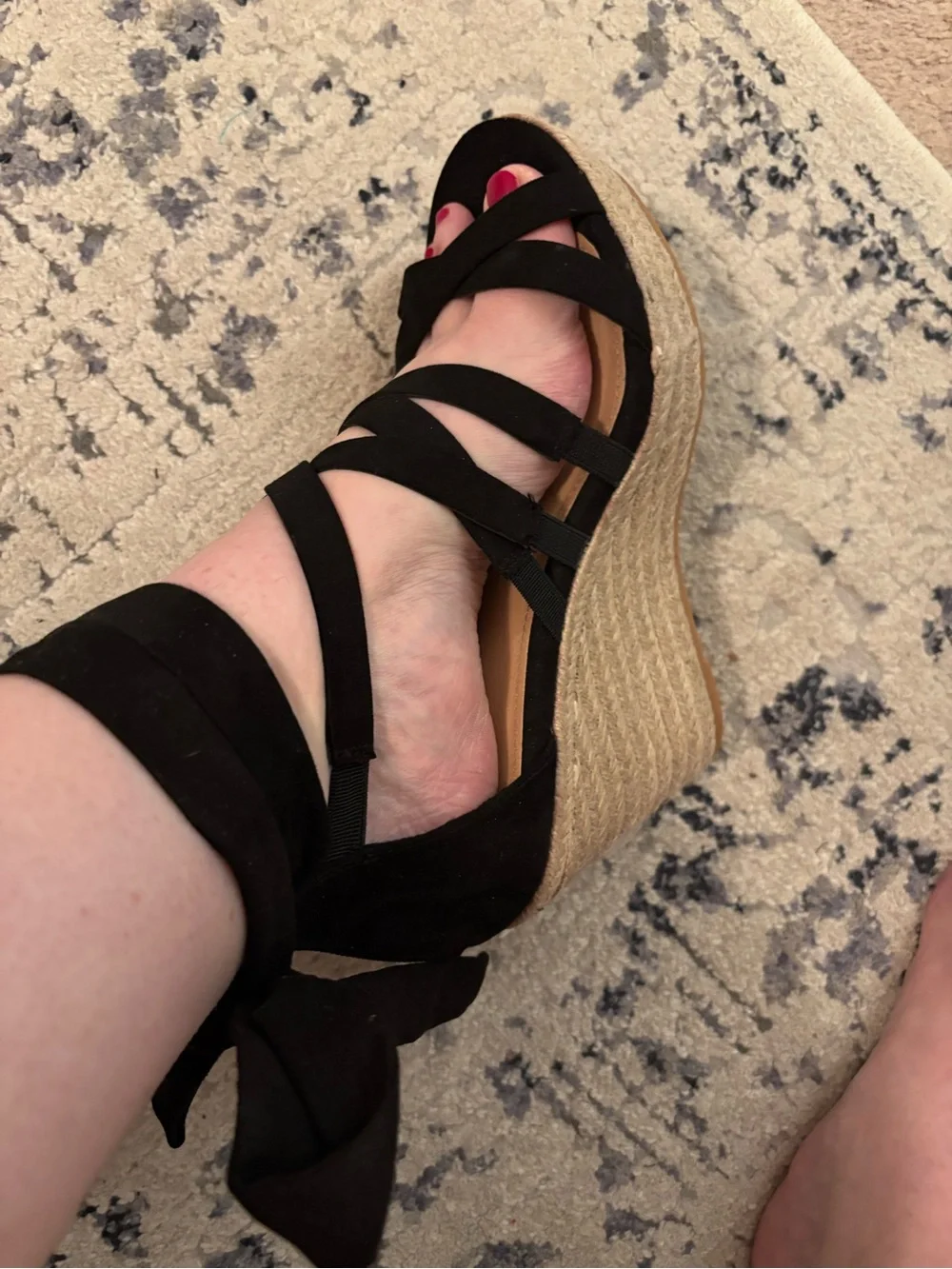 Black Espadrille Wedge Sandals with Ankle Tie